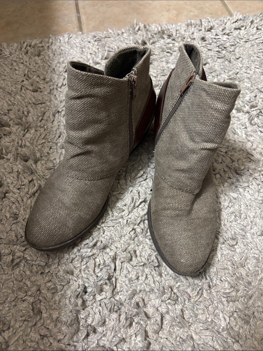 Blowfish Taupe Fabric Ankle Booties with Side Zip